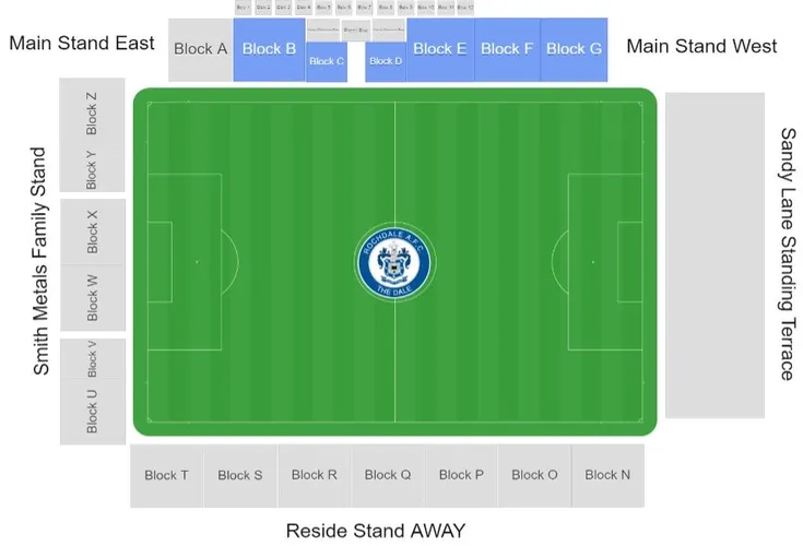 Bản đồ chỗ ngồi chi tiết của Spotland Stadium