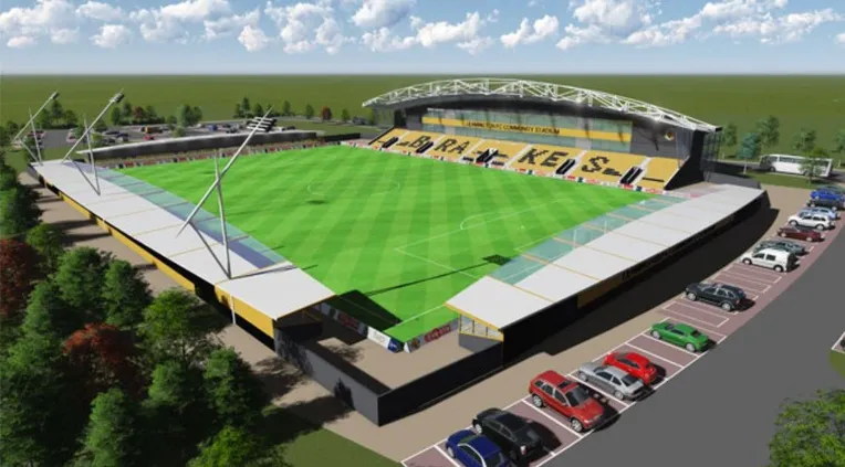 Bản thiết kế sân vận động mới dự kiến của Leamington FC tại Europa Way.