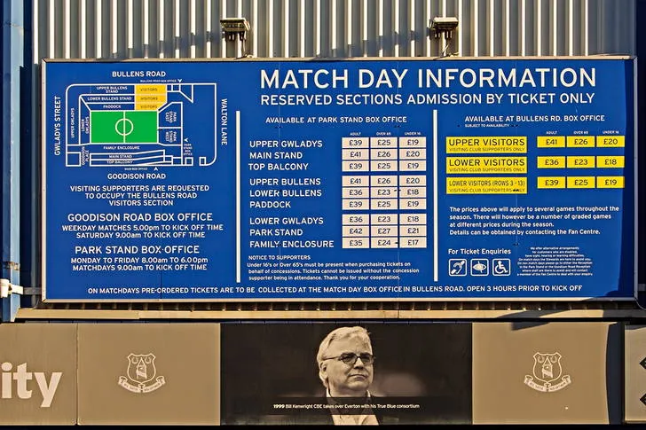 Bảng thông tin ngày thi đấu tại Goodison Park, cập nhật cho người hâm mộ