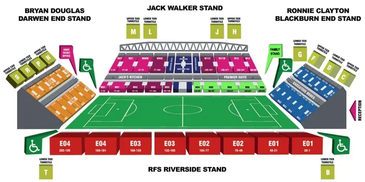 Sơ đồ bố trí chỗ ngồi Sân Ewood Park của Blackburn Rovers