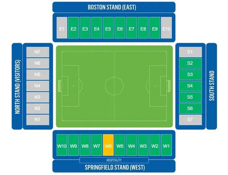Sơ đồ chi tiết các khán đài và khu vực chỗ ngồi tại DW Stadium (Brick Community Stadium)