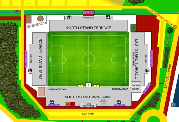 Sơ đồ chỗ ngồi chi tiết của Pirelli Stadium, hiển thị các khu vực khán đài chính.